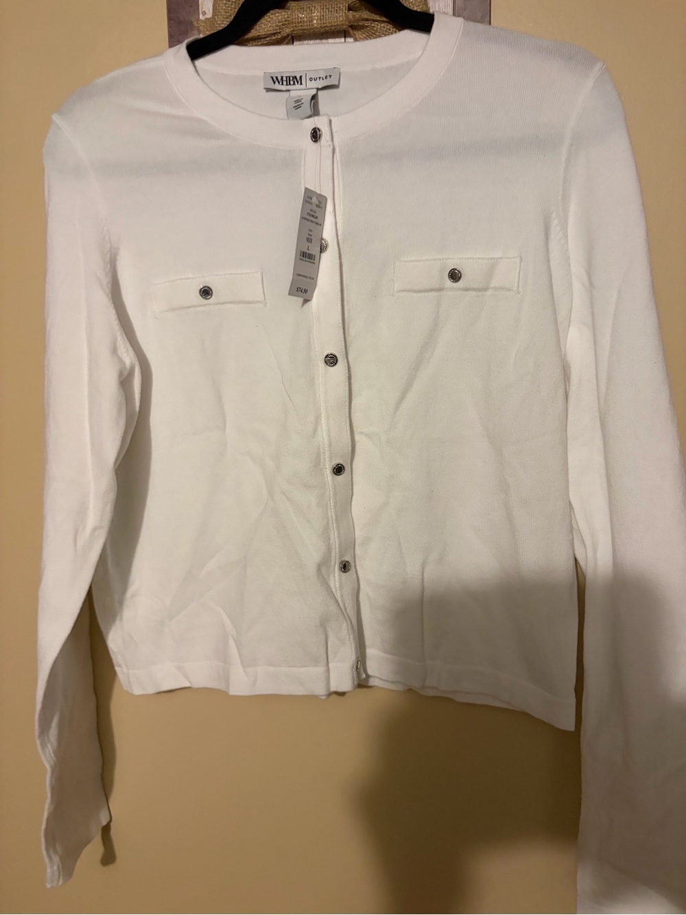 White House Black Market Women's White Button-Front Knit Cardigan
